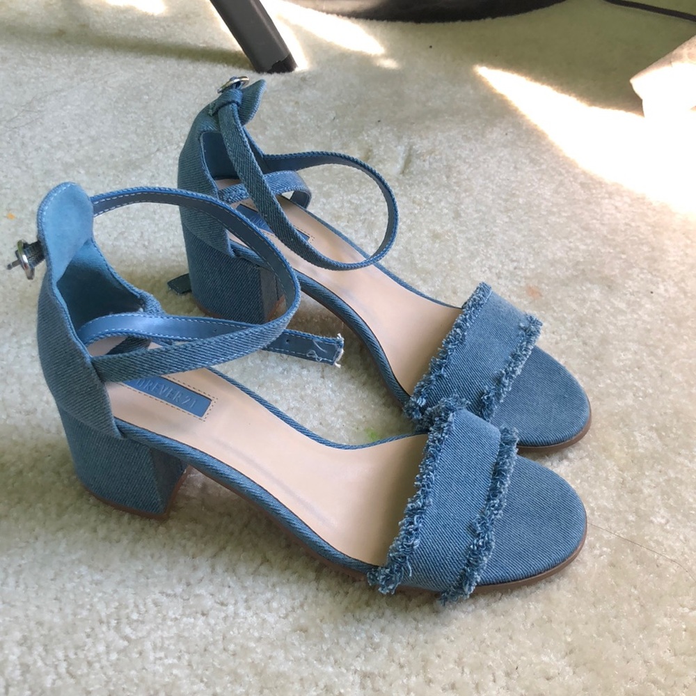 Brand new denim chunky heels with straps